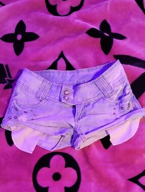 Cute Y2k Womens Lightwash Mini Studded Shorts